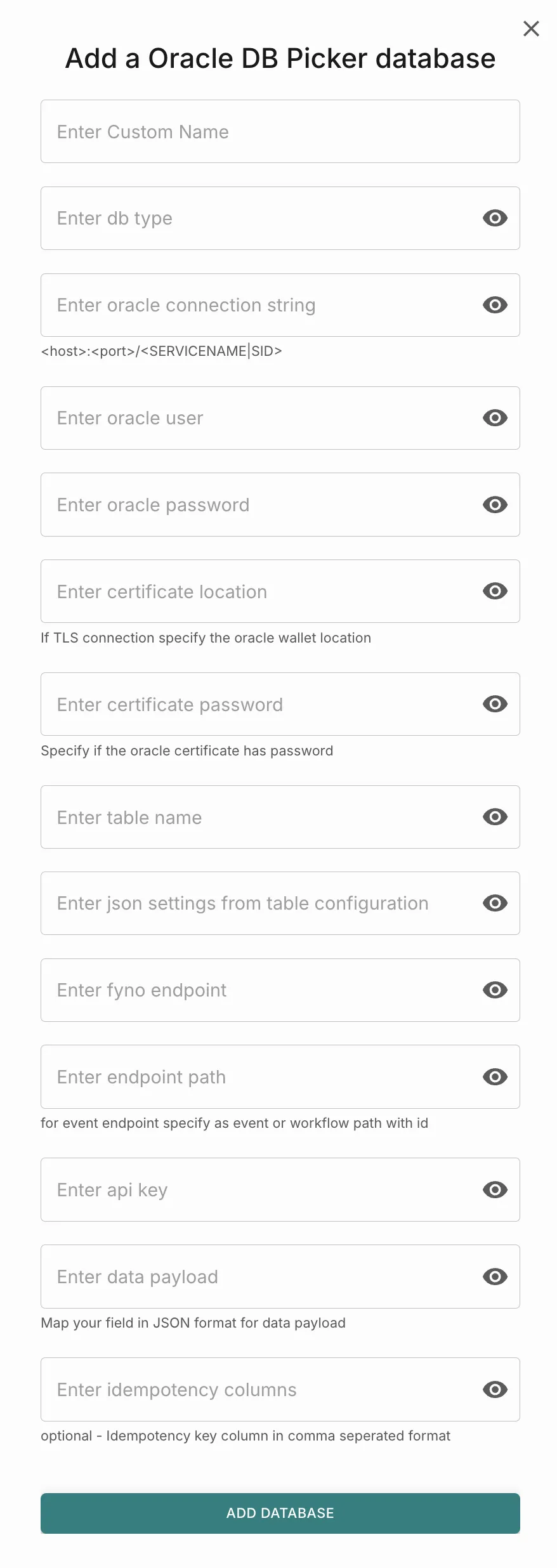 Add a Oracle DB Picker database pop-up