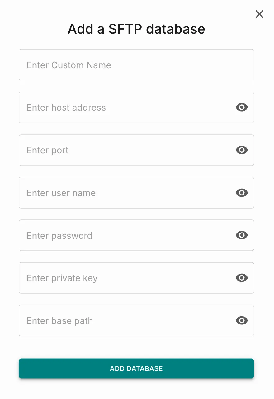 Add a SFTP database pop-up