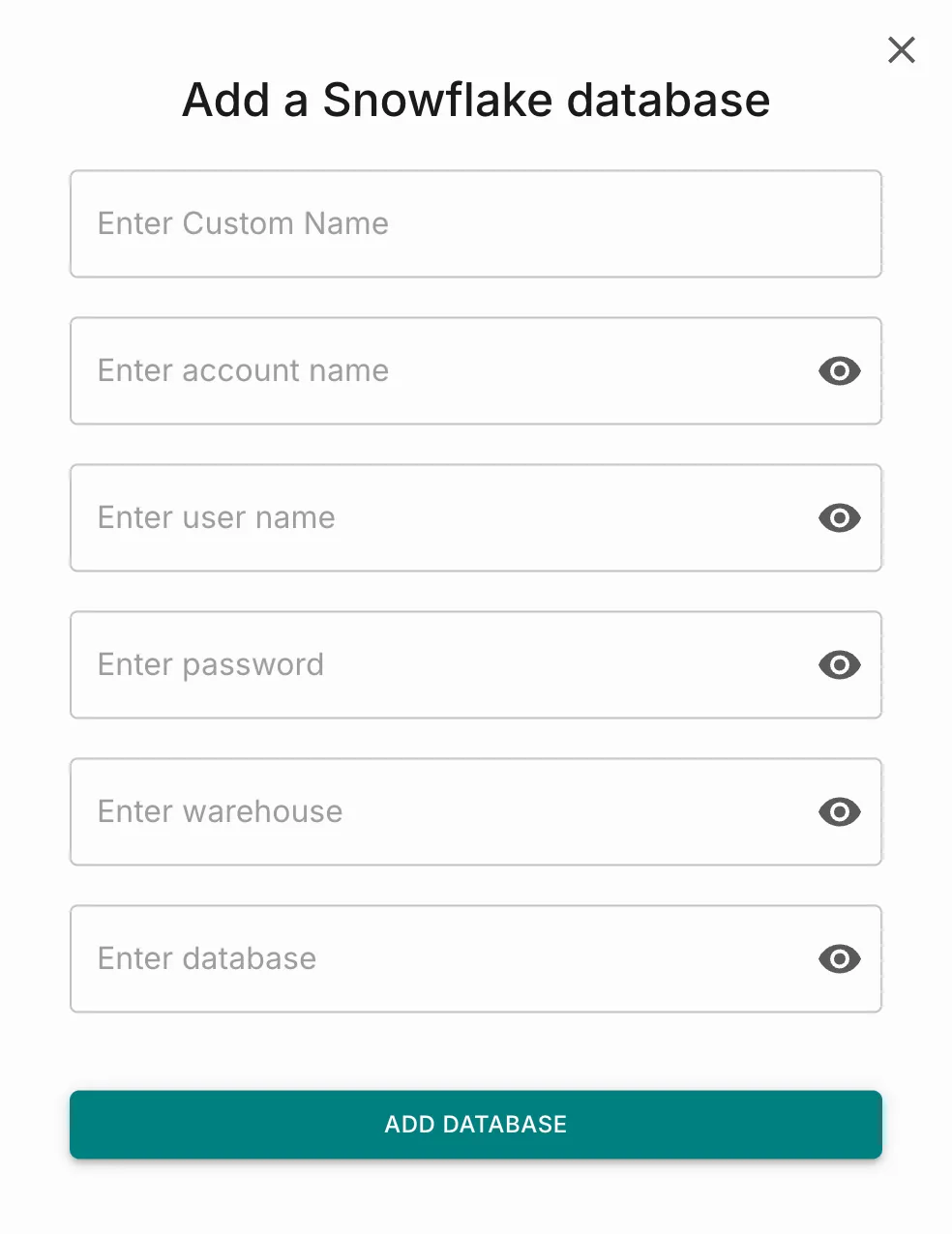 Add a Snowflake database pop-up