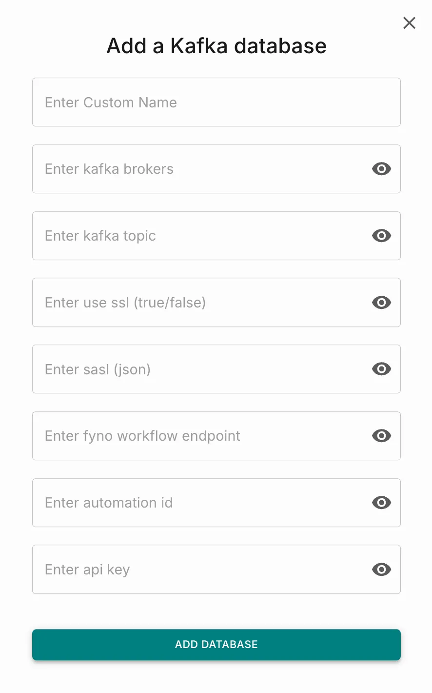Add a Kafka database pop-up