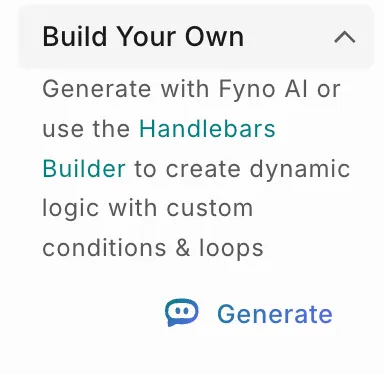 Build Your Own section in the left panel, with the Generate button
