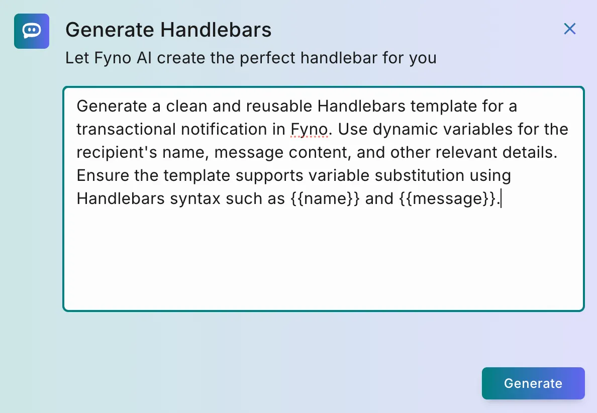 Generate Handlebars window with a requirement entered
